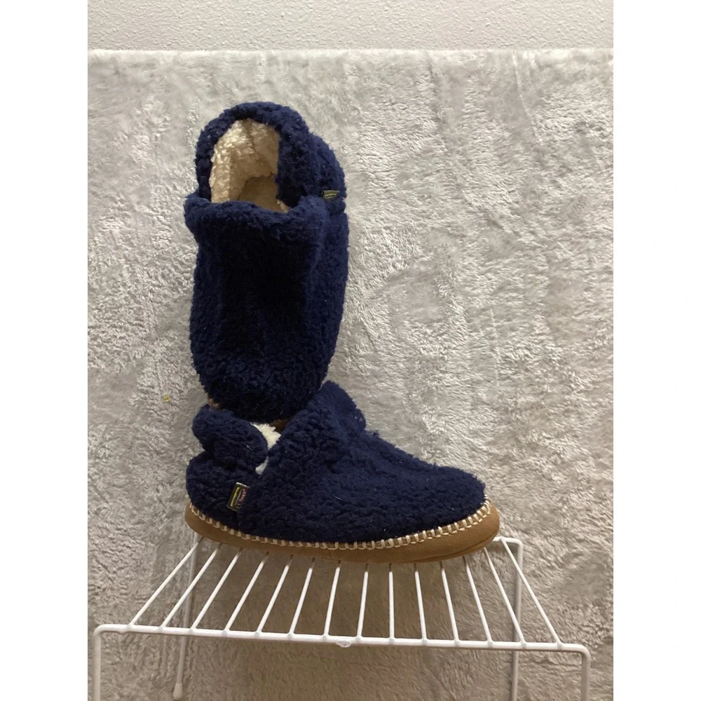 LL Bean‎ Kids Navy Blue Sherpa Lined Moccasin Slippers Size 1-2